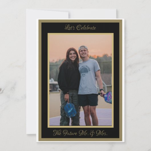 Pickleball Bruiloft Zwart en Goud Kaart (Achterkant)