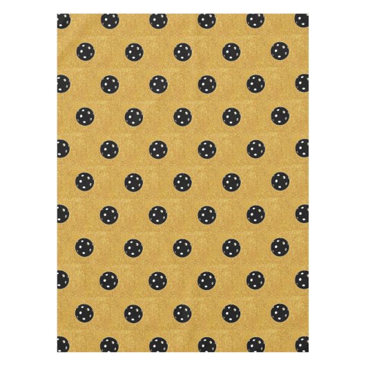 Pickleball Bruiloft Zwart en Goud Vrijgezellenfees Tafelkleed (Voorkant)