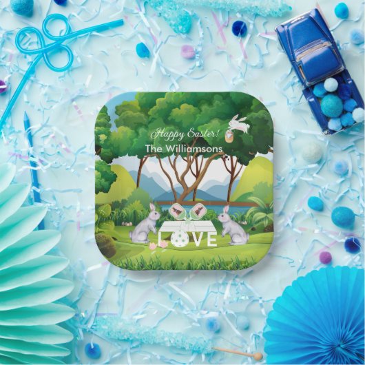 Pickleball Bunnies Fun Happy Paasnaam Papieren Bordje (Feest)