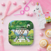 Pickleball Bunnies Fun Happy Paasnaam Papieren Bordje (Feest)