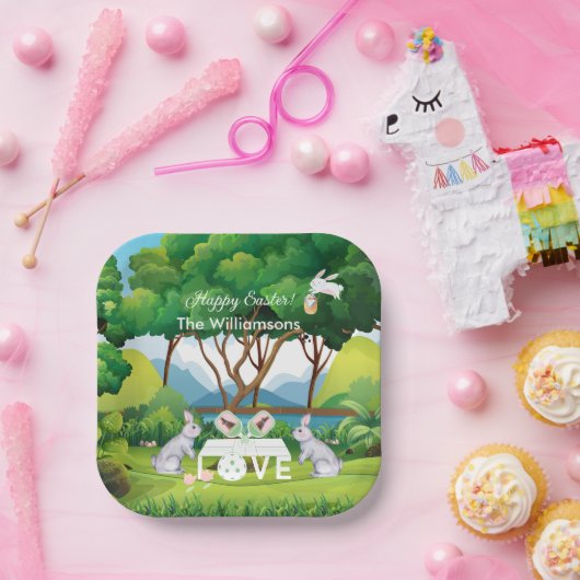 Pickleball Bunnies Fun Happy Paasnaam Papieren Bordje (Feest)
