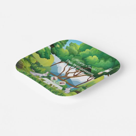 Pickleball Bunnies Fun Happy Paasnaam Papieren Bordje (Gebogen)