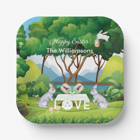 Pickleball Bunnies Fun Happy Paasnaam Papieren Bordje (Voorkant)