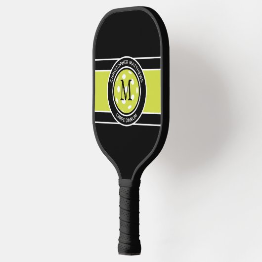 Pickleball Carpe Dinkum Quote Name Initiaal Black Pickleball Paddle (Links)