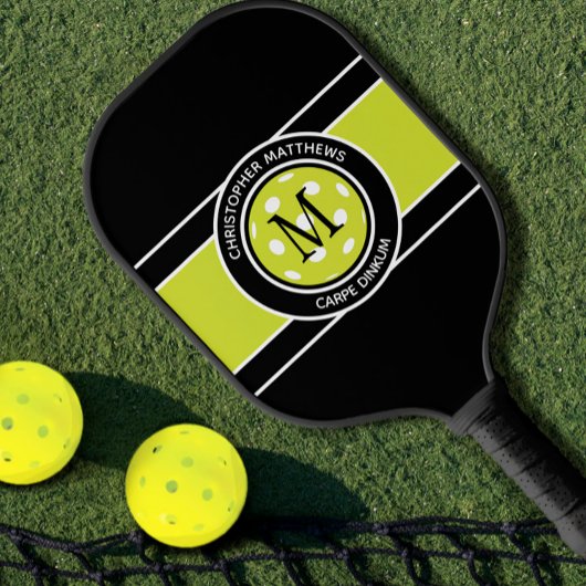 Pickleball Carpe Dinkum Quote Name Initiaal Black Pickleball Paddle