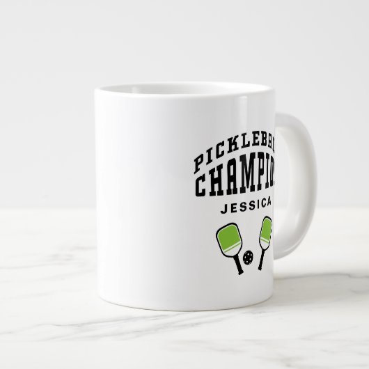 Pickleball Champion Custom Name Initialen Zwart Pl Grote Koffiekop (Voorkant rechts)
