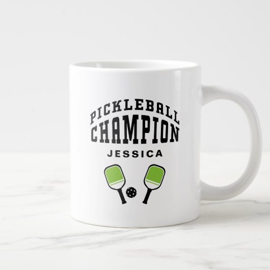 Pickleball Champion Custom Name Initialen Zwart Pl Grote Koffiekop (Rechts)