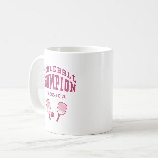 Pickleball Champion Fun Custom Name Initialen Roze Koffiemok (Voorkant links)
