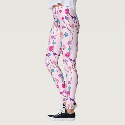 Pickleball Cherry Blossom Pink Floral Pattern Leggings (Links)