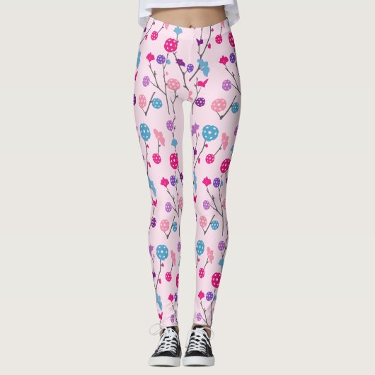 Pickleball Cherry Blossom Pink Floral Pattern Leggings (Voorkant)