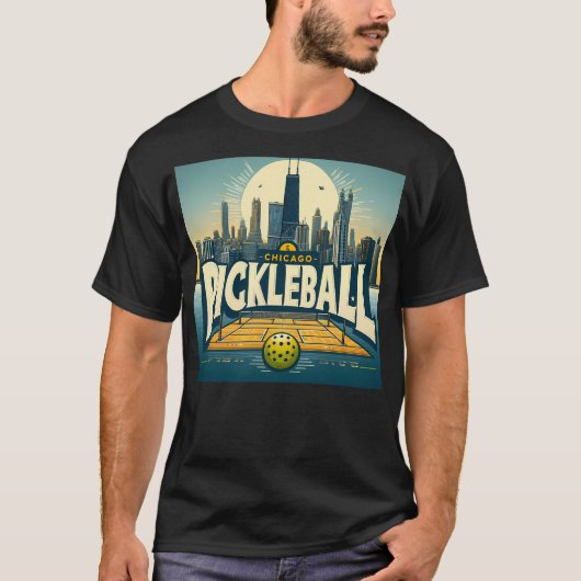 Pickleball Chicago Skyline T-shirt (Voorkant)
