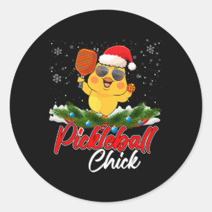 Pickleball Chick Funny Santa Hat Sungl Snowflakes Ronde Sticker