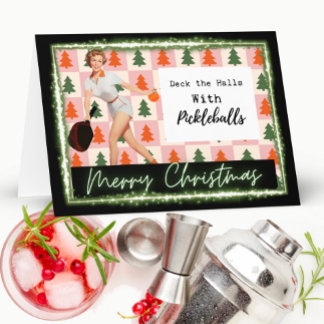 Pickleball Christmas Card - Funny - Retro For Her Kaart