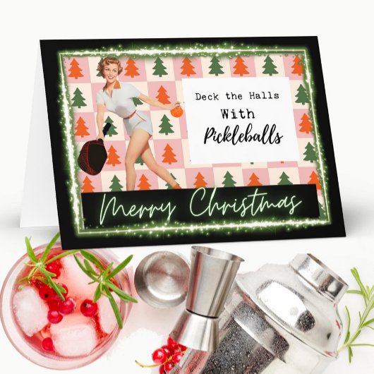 Pickleball Christmas Card - Funny - Retro For Her Kaart