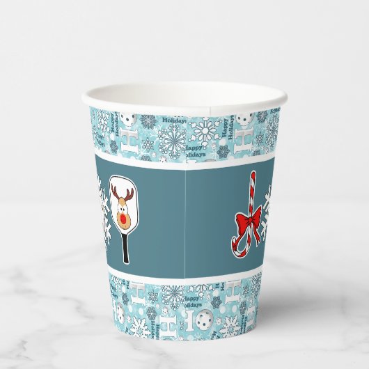 Pickleball Christmas Joy Blauwe en Witte Sneeuwbal Papieren Bekers (Rechts)