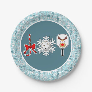 Pickleball Christmas Joy Blauwe en Witte Sneeuwbal Papieren Bordje