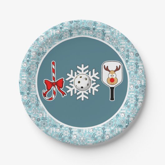 Pickleball Christmas Joy Blauwe en Witte Sneeuwbal Papieren Bordje (Voorkant)