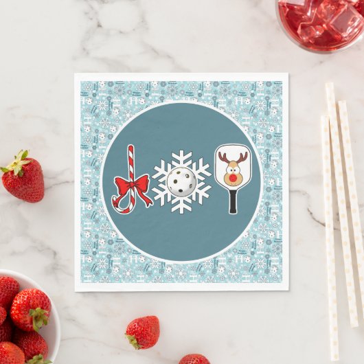 Pickleball Christmas Joy Blauwe en Witte Sneeuwbal Servet (Insitu)