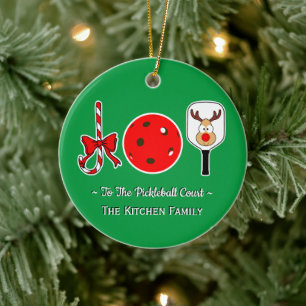 Pickleball Christmas Joy Candy Cane Paddle Ball Keramisch Ornament