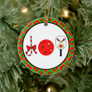 Pickleball Christmas Joy Candy Cane Paddles Ball Keramisch Ornament