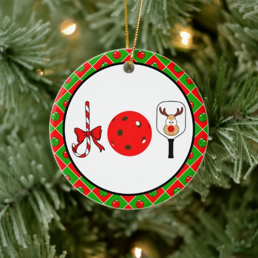Pickleball Christmas Joy Candy Cane Paddles Ball Keramisch Ornament (Boom)