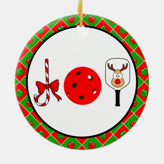 Pickleball Christmas Joy Candy Cane Paddles Ball Keramisch Ornament (Achterkant)
