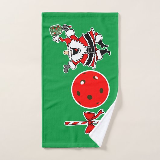 Pickleball Christmas Joy Candy Cane Santa Green Handdoek (Handdoek)