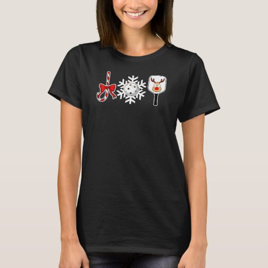 Pickleball Christmas Joy Candy Cane Snowball Deer T-shirt (Voorkant)