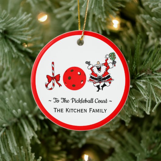 Pickleball Christmas Joy Santa Paddle Red Ball Keramisch Ornament (Boom)