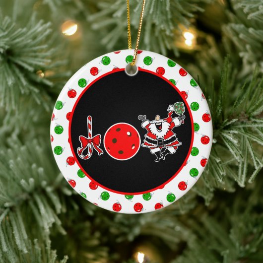 Pickleball Christmas Joy Santa Paddle Red Ball Keramisch Ornament (Boom)