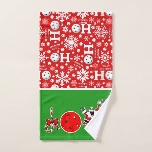 Pickleball Christmas Joy Santa Rood en Groen Handdoek (Handdoek)