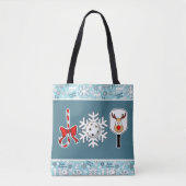Pickleball Christmas Joy Snowflake Blauw en Wit Tote Bag (Voorkant)