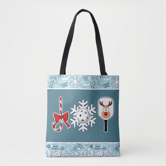 Pickleball Christmas Joy Snowflake Blauw en Wit Tote Bag (Voorkant)