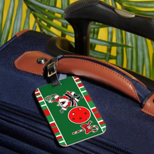 Pickleball Christmas Joy Snowflake Rood en Groen Bagagelabel (Voorkant Insitu 1)