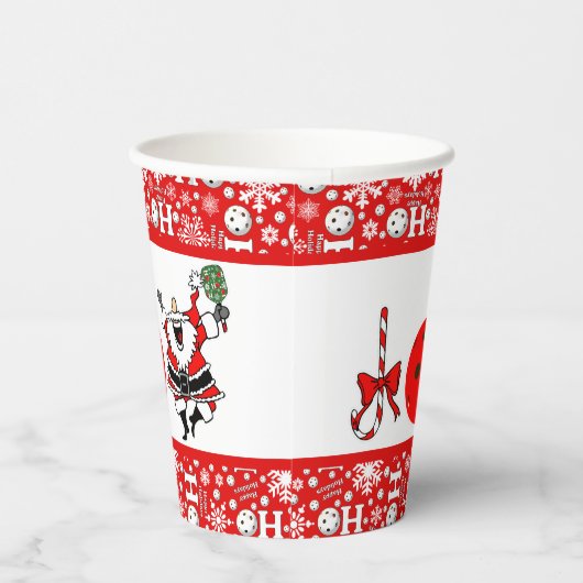 Pickleball Christmas Party Joy Santa Rood en Wit Papieren Bekers (Rechts)