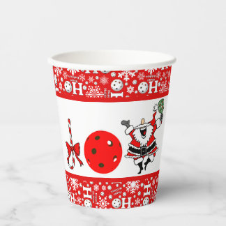 Pickleball Christmas Party Joy Santa Rood en Wit Papieren Bekers