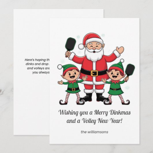 Pickleball Christmas Santa Elf, uw aangepaste teks Feestdagenkaart (Voorkant / Achterkant)