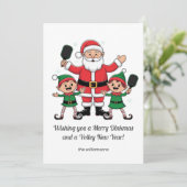 Pickleball Christmas Santa Elf, uw aangepaste teks Feestdagenkaart (Staand voorkant)