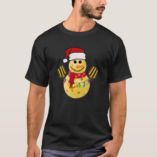 Pickleball Christmas Snowman Funny T-Shirt Gift (Voorkant)