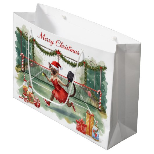 Pickleball Christmas themed with cat Groot Cadeauzakje (Voorkant Gekanteld)