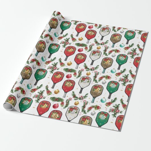 Pickleball Christmas themed with Paddle Cadeaupapier (Uitgerold)