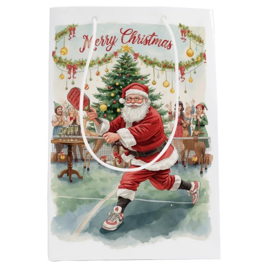 Pickleball Christmas themed with Santa Claus Medium Cadeauzakje (Voorkant)