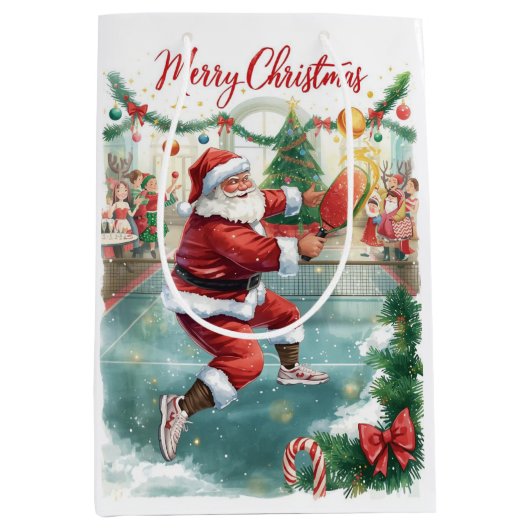 Pickleball Christmas themed with Santa Claus Medium Cadeauzakje (Voorkant)