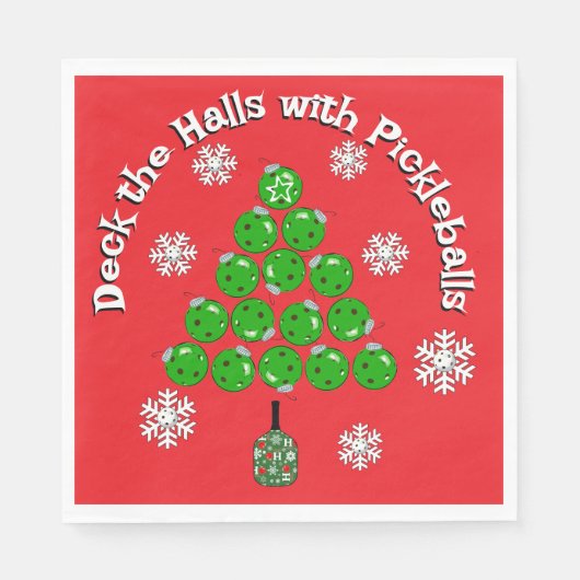 Pickleball Christmas Tree Deck the Halls Party Servet (Voorkant)