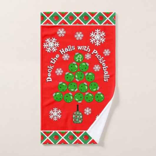 Pickleball Christmas Tree Deck the Halls Red Green Handdoek (Handdoek)