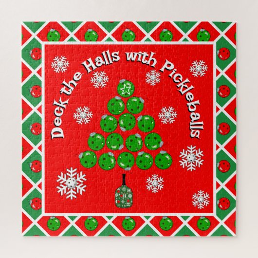 Pickleball Christmas Tree Deck the Halls Red Green Legpuzzel (Verticaal)