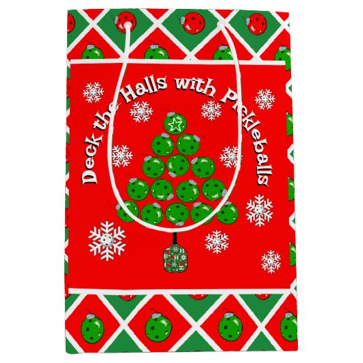 Pickleball Christmas Tree Deck the Halls Red Green Medium Cadeauzakje (Voorkant)