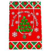 Pickleball Christmas Tree Deck the Halls Red Green Medium Cadeauzakje (Achterkant)