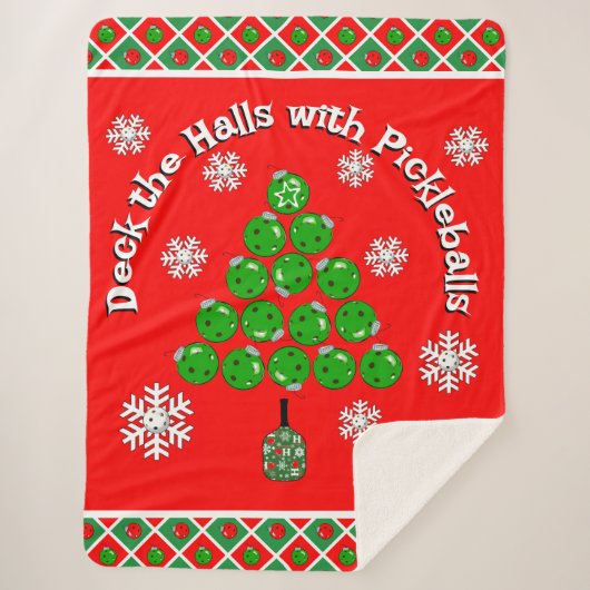 Pickleball Christmas Tree Deck the Halls Red Green Sherpa Deken (Voorkant)