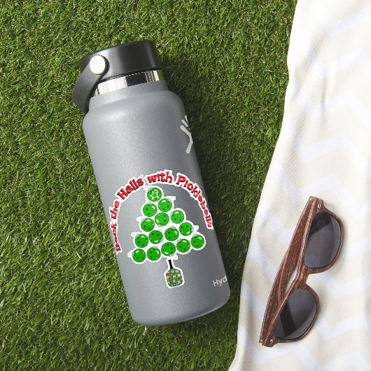 Pickleball Christmas Tree Deck the Halls Red Green Sticker (HydroFlask Insitu)